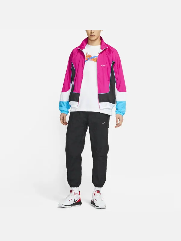 Куртка Nike Throwback Colorblock Woven Sports Basketball Stand Collar Jacket Red — изображение 3 из 3, красный