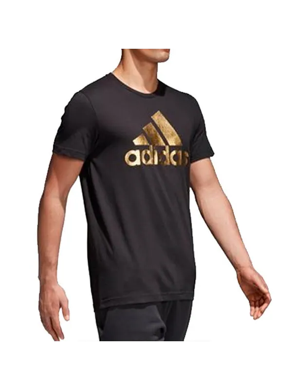 Футболка logo printing sports short sleeve black Adidas — изображение 3 из 4, черный