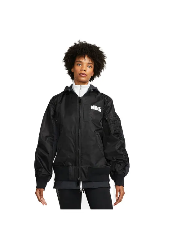 Куртка x sacai layered bomber jacket 'black' Nike — изображение 1 из 4, черный/белый