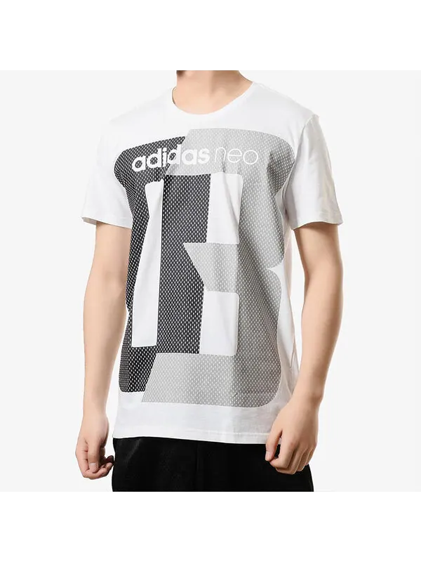 Футболка neo m fav tshirt printing casual sports short sleeve white Adidas — изображение 3 из 4, белый