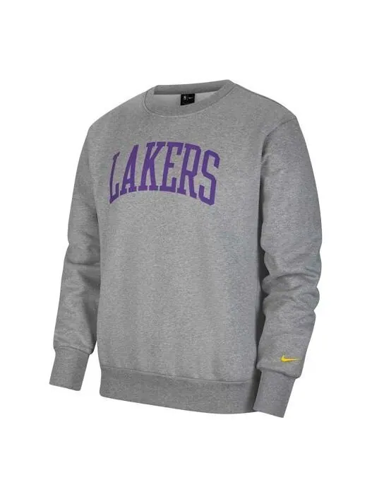 Толстовка courtside heritage fleece round neck pullover los angeles lakers gray Nike — изображение 1 из 3, серый