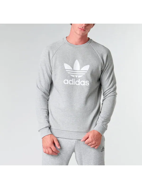 Толстовка с капюшоном оригинальная спортивная с круглым вырезом Adidas — изображение 2 из 4, светлый серый