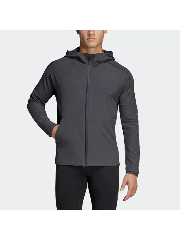 Куртка running training windproof woven hooded jacket gray Adidas — изображение 2 из 4, серый