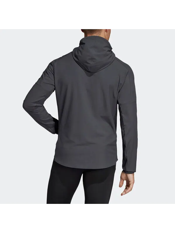 Куртка running training windproof woven hooded jacket gray Adidas — изображение 3 из 4, серый