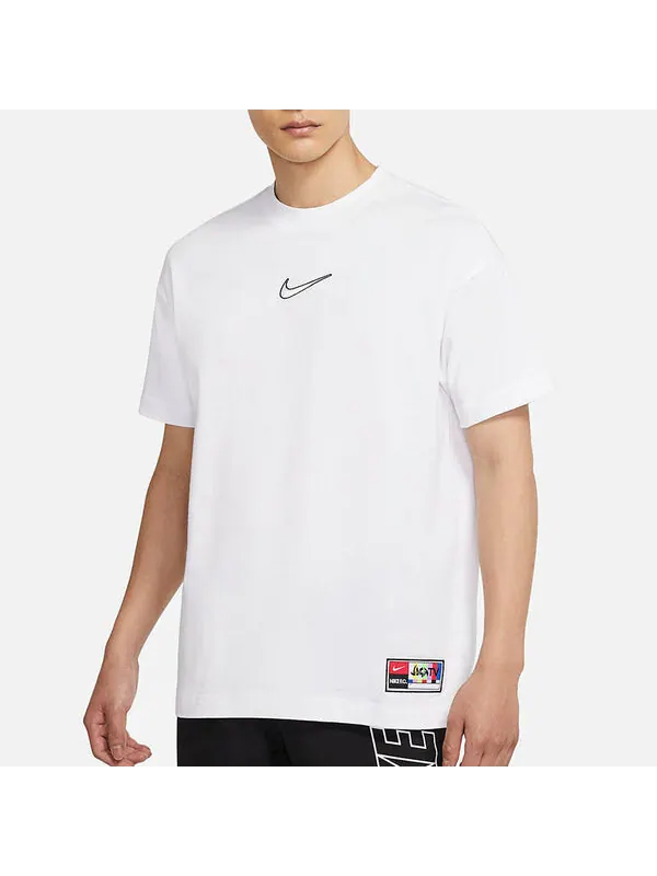 Футболка men's logo embroidered woven label training sports short sleeve white t-shirt Nike — изображение 3 из 4, белый
