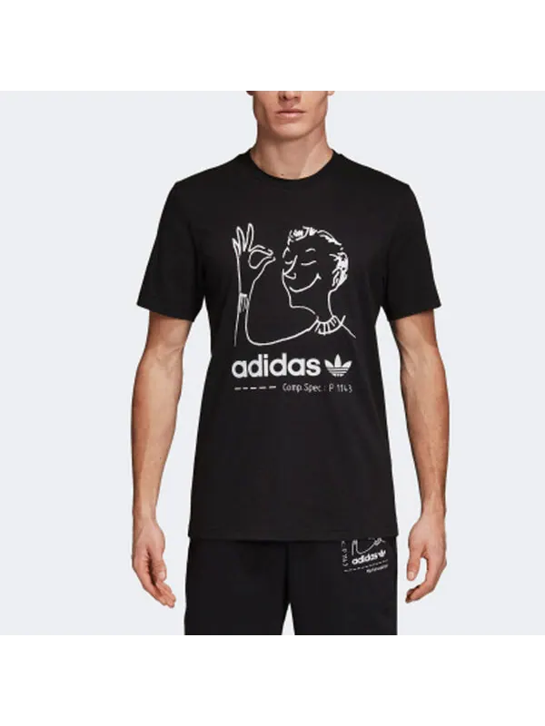 Футболка Men's adidas originals Hand Painted Character Logo Round Neck Cartoon Short Sleeve Black — изображение 2 из 4