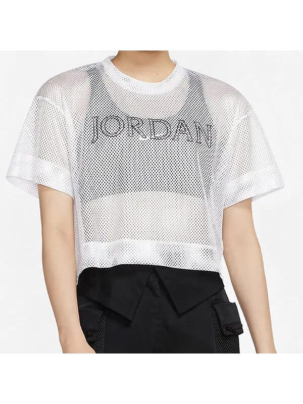 Футболка спортивная стильные сетчатые с коротким рукавом Air Jordan — изображение 3 из 4, белый