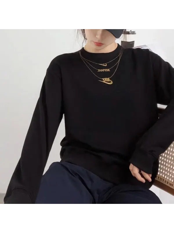Свитер sportswear embroidered small logo fleece lined stay warm casual round neck pullover hoodie black Nike, черный
