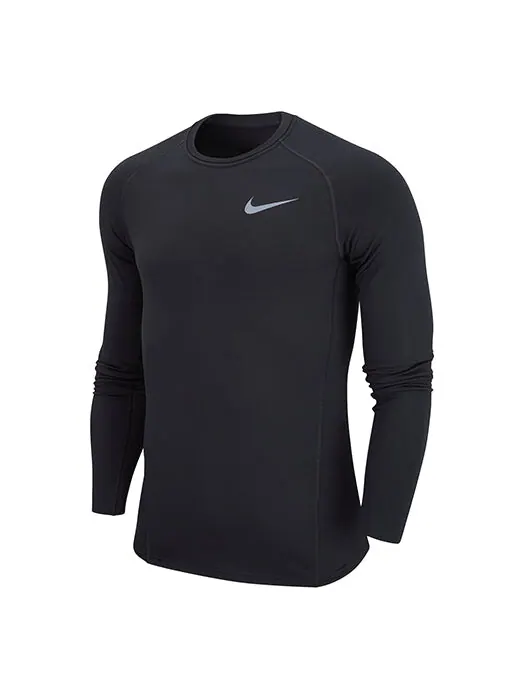 Футболка Men's Nike Round Neck Knit Breathable Long Sleeves Black T-Shirt — изображение 1 из 2, черный