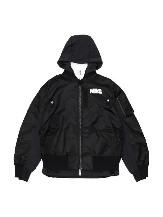 Куртка x sacai double layer contrasting hooded jacket asia sizing 'black' Nike — изображение 1 из 4, черный