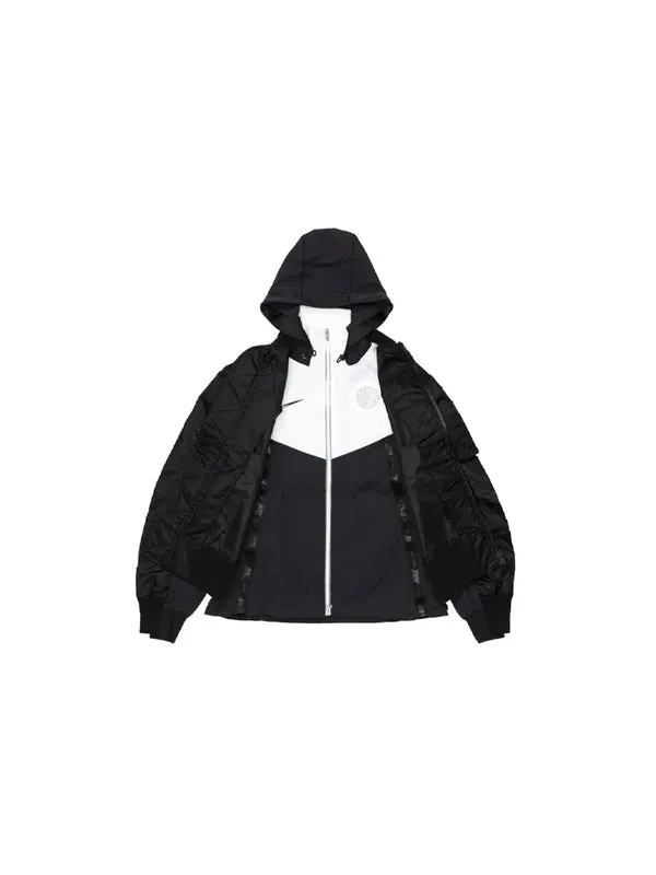 Куртка x sacai double layer contrasting hooded jacket asia sizing 'black' Nike — изображение 3 из 4, черный