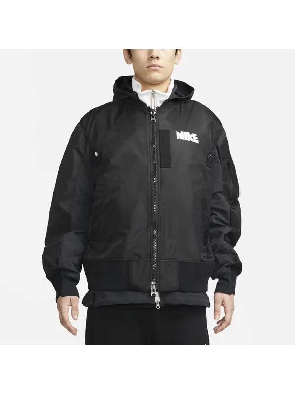 Куртка x sacai double layer contrasting hooded jacket asia sizing 'black' Nike — изображение 4 из 4, черный