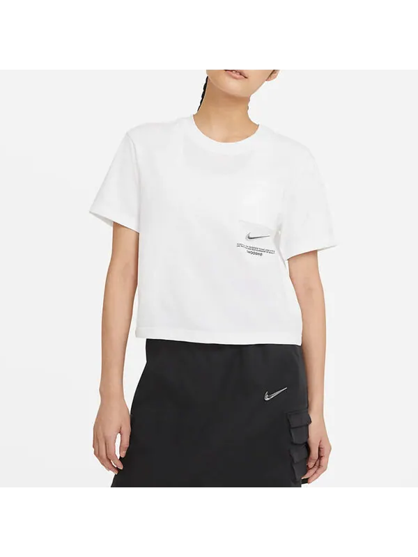 Футболка спортивная короткая футболка с круглым вырезом и принтом swoosh белая Nike — изображение 3 из 4, белый