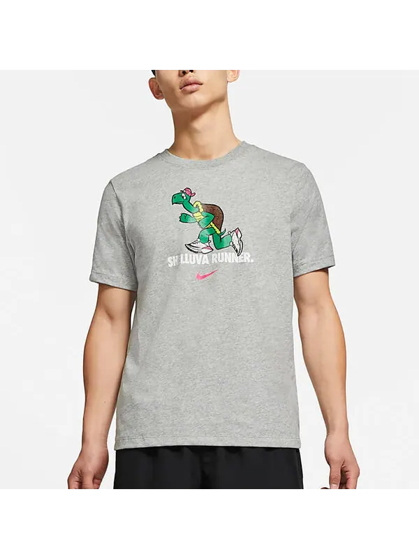 Футболка dri fit черепаховый дышащий пот принт бег короткий рукав для мужчин Nike — изображение 4 из 4, серый