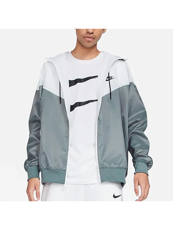 Куртка sport zipper hoodie wind-proof jacket men's greywhite Nike — изображение 3 из 4, серо-белый