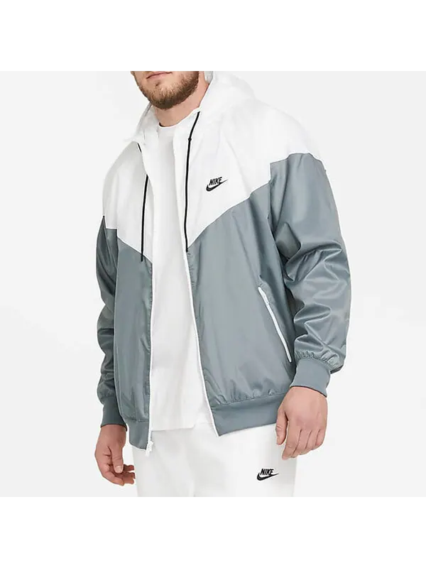 Куртка sport zipper hoodie wind-proof jacket men's greywhite Nike — изображение 4 из 4, серо-белый