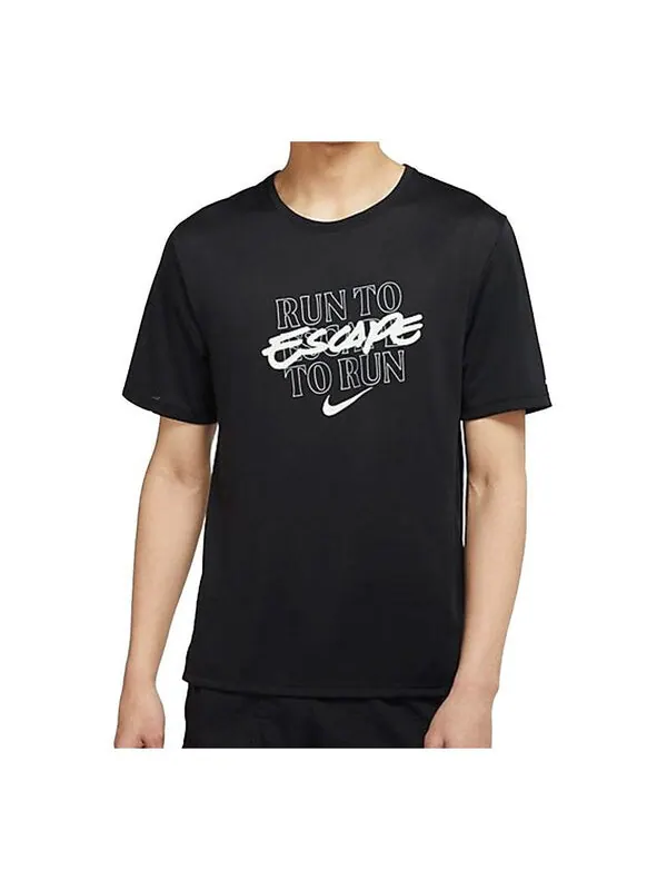 Футболка miler wild run logo printing quick dry training sports short sleeve black Nike — изображение 1 из 1, черный