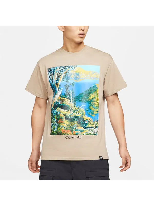 Футболка Nike ACG Crater Lake Sports Printing Pattern Round Neck Short Sleeve Khaki — изображение 4 из 4, хаки