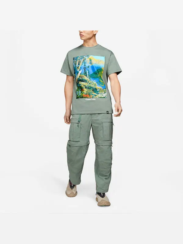 Футболка Nike ACG Crater Lake Sports Printing Pattern Round Collar Male Green — изображение 3 из 4, зеленый