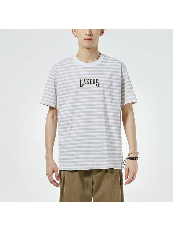 Футболка men's stripe alphabet printing round neck pullover short sleeve lakers white t-shirt Nike — изображение 2 из 3