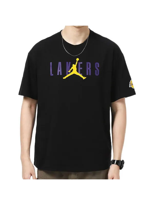 Футболка Air Jordan NBA Los Angeles Lakers Alphabet Printing Basketball Sports Round Neck Short — изображение 3 из 4, черный