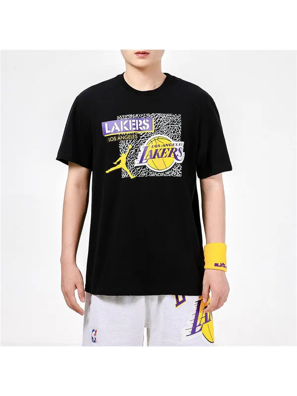 Футболка Air Jordan DRI-FIT NBA Los Angeles Lakers Printing Basketball Sports Round Neck Short — изображение 3 из 4, черный