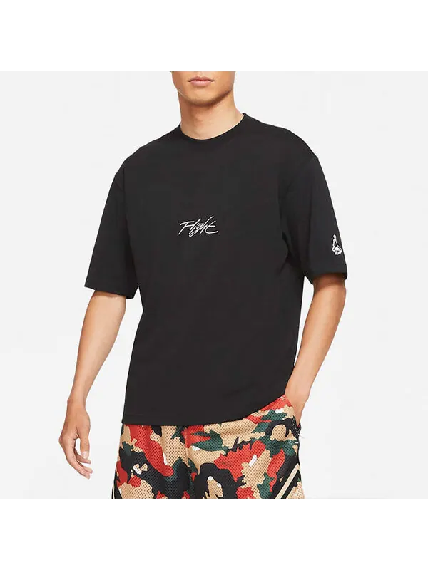 Футболка Men's Air Jordan Flight Essentials Embroidered Logo Sports Round Neck Short Sleeve Black — изображение 3 из 3