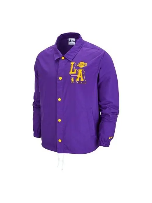Куртка Nike NBA Courtside Los Angeles Lakers Alphabet Logo Printing Coach Jacket Purple — изображение 1 из 2, фиолетовый
