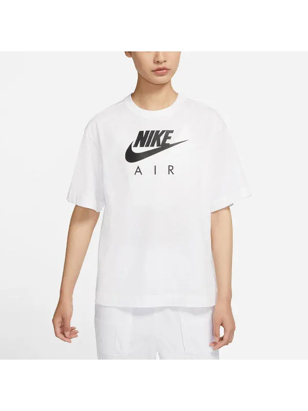 Футболка с логотипом Air с принтом свободного трикотажа, спортивные, с коротким рукавом, Nike — изображение 4 из 4, белый