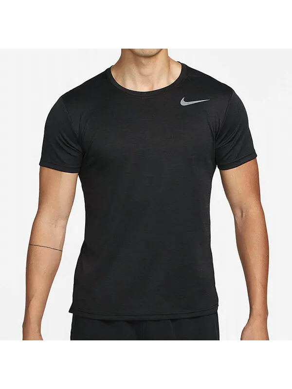 Футболка men's running training quick dry sports round neck short sleeve black t-shirt Nike — изображение 4 из 4, черный