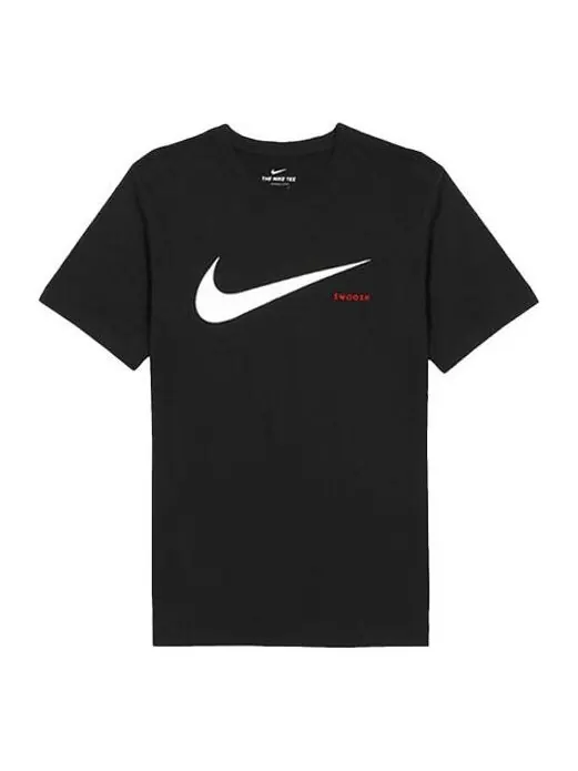 Футболка с принтом логотипа Swoosh, трикотажные, с круглым вырезом и коротким рукавом, Nike — изображение 1 из 4, черный