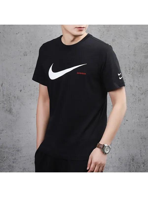 Футболка с принтом логотипа Swoosh, трикотажные, с круглым вырезом и коротким рукавом, Nike — изображение 4 из 4, черный