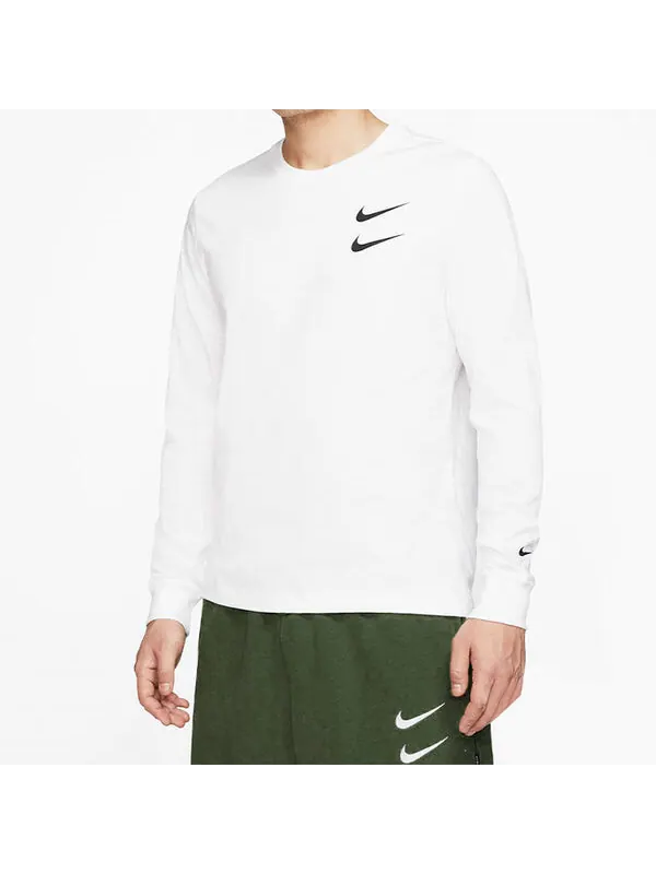 Футболка Nike MENS Swoosh Casual Sports Double-Hook Crew-neck Long Sleeve White — изображение 4 из 4, белый