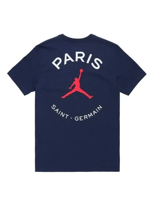 Футболка Air Jordan Paris Saint-Germain team logo Logo Printing Sports Round Neck Short Sleeve Blue — изображение 1 из 4