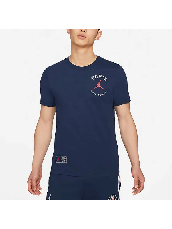 Футболка Air Jordan Paris Saint-Germain team logo Logo Printing Sports Round Neck Short Sleeve Blue — изображение 4 из 4