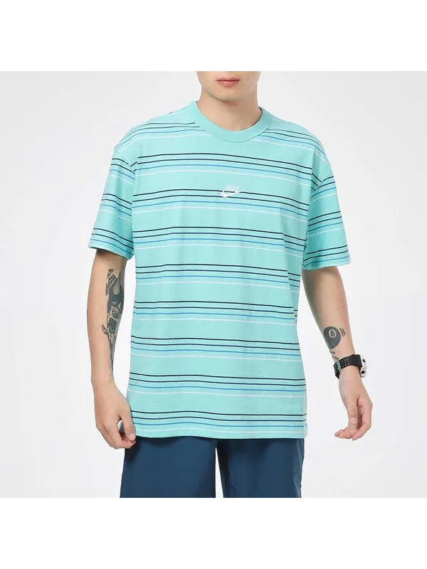Футболка men's sportswear embroidered logo stripe loose knit sports short sleeve blue green t-shirt Nike — изображение 3 из 4