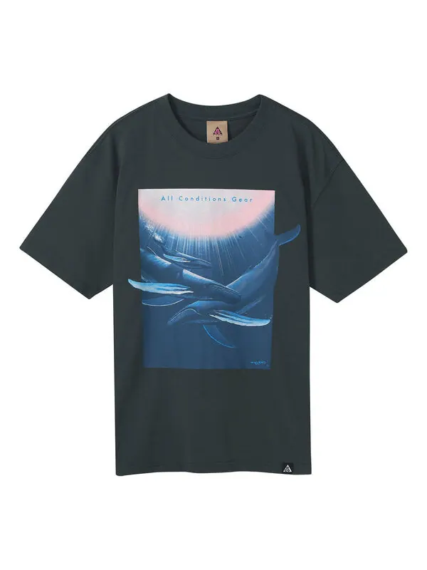 Футболка Nike ACG Wyland Funny Printing Sports Loose Round Neck Short Sleeve Black Gray Blackgray — изображение 1 из 4, серый
