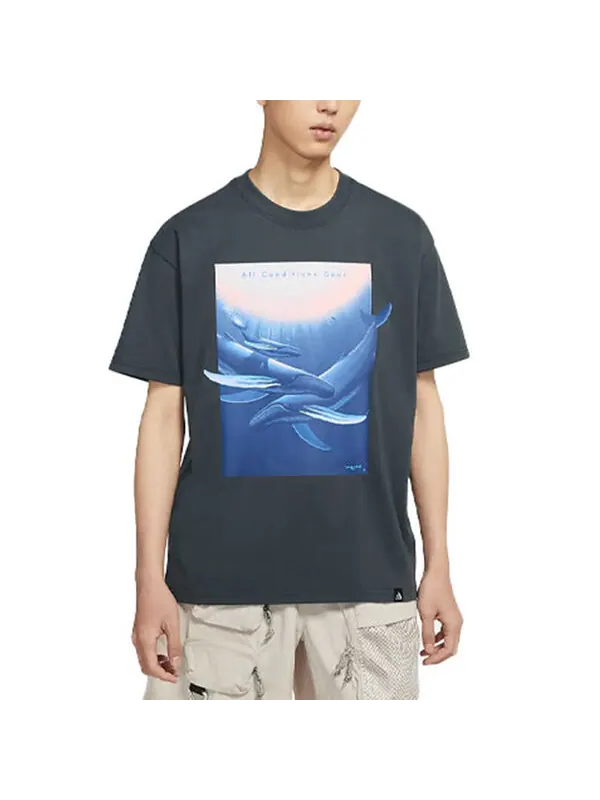 Футболка Nike ACG Wyland Funny Printing Sports Loose Round Neck Short Sleeve Black Gray Blackgray — изображение 4 из 4, серый