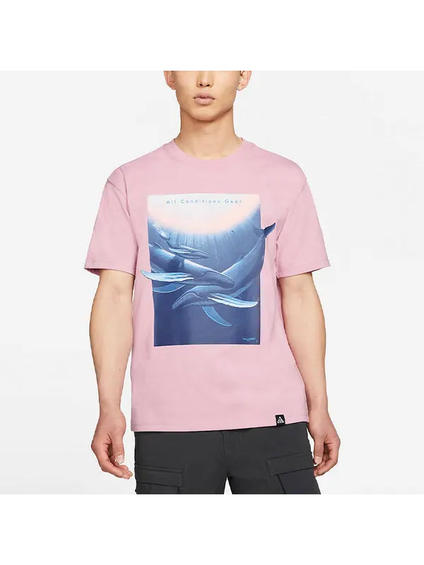 Футболка men's acg wyland funny printing sports loose round neck short sleeve pink t-shirt Nike — изображение 3 из 4, розовый