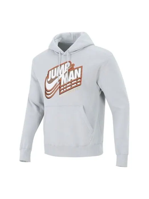 Толстовка Men's Air Jordan Logo Pattern Fleece Lined Printing Loose Light Grey — изображение 1 из 4, белый