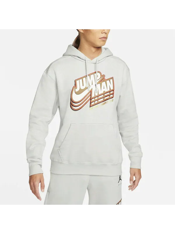 Толстовка Men's Air Jordan Logo Pattern Fleece Lined Printing Loose Light Grey — изображение 2 из 4, белый
