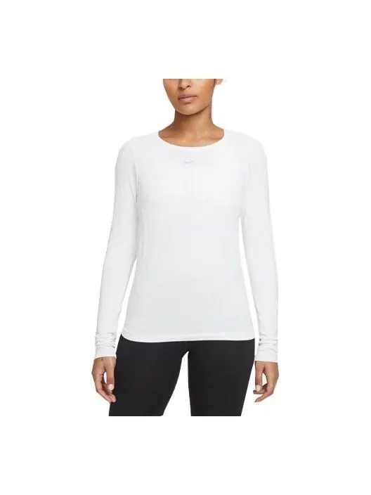 Футболка (WMNS) Nike Dri-FIT Swoosh Long Sleeves T-shirt 'Black' — изображение 1 из 3, черный/белый