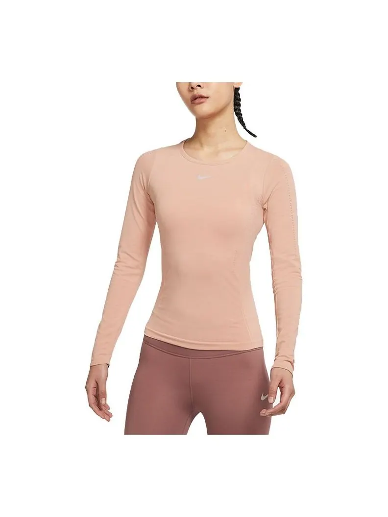 (WMNS) Спортивная одежда Nike, однотонная, с круглым вырезом, приталенного кроя, с длинными рукавами — изображение 1 из 2
