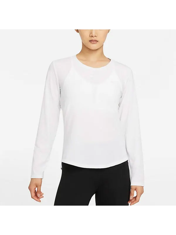 Футболка (WMNS) Nike Solid Color Training Sports Breathable Long Sleeves White — изображение 3 из 4, белый