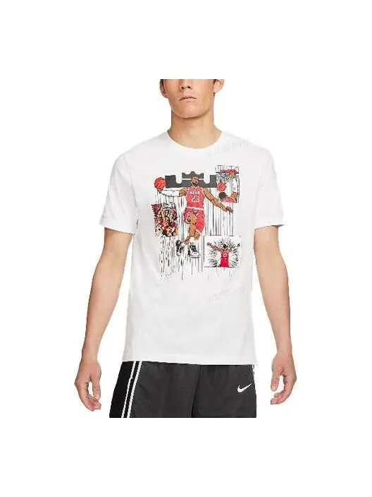 Футболка Men's Nike Cartoon Lebron James Shooting Printing Sports Round Neck Short Sleeve White — изображение 1 из 3, белый