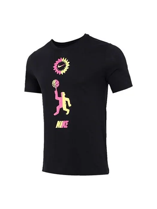 Футболка basketball sports contrasting colors printing round neck short sleeve black Nike — изображение 1 из 4, черный
