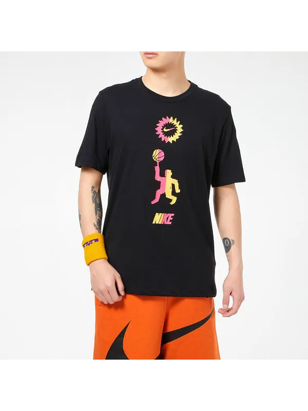 Футболка basketball sports contrasting colors printing round neck short sleeve black Nike — изображение 3 из 4, черный