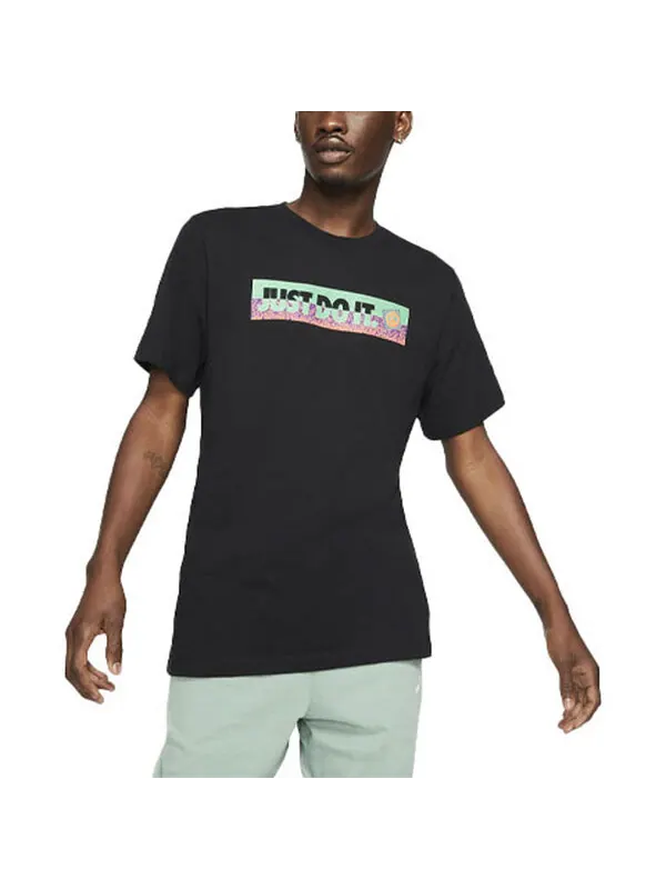 Футболка Men's Nike Contrasting Colors Large Logo Casual Sports Round Neck Short Sleeve Black — изображение 3 из 4, мульти