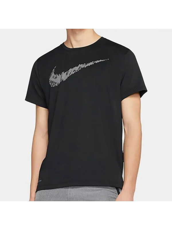 Футболка stripe logo printing training sports short sleeve black Nike — изображение 4 из 4, черный