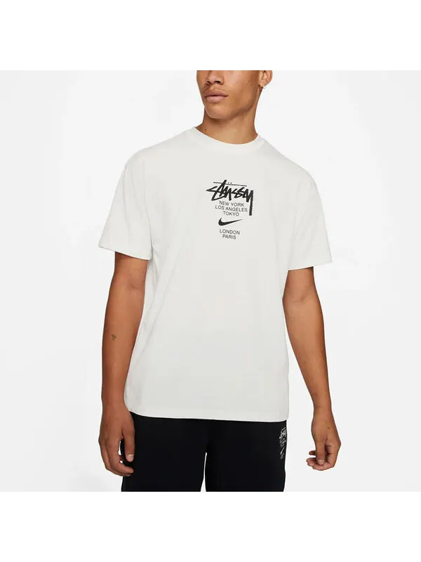 Футболка x stussy crossover logo round neck pullover sweatshirt 'white' Nike — изображение 3 из 4, белый